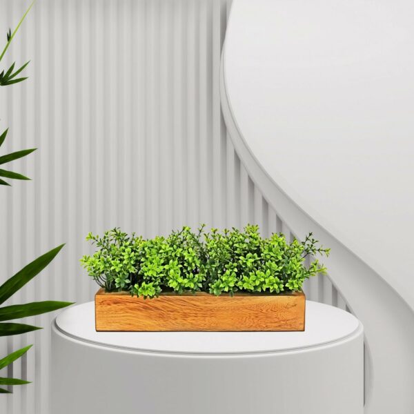 Realistic Artificial Gardenia Plant Bunch in Wood Planter - Image 2