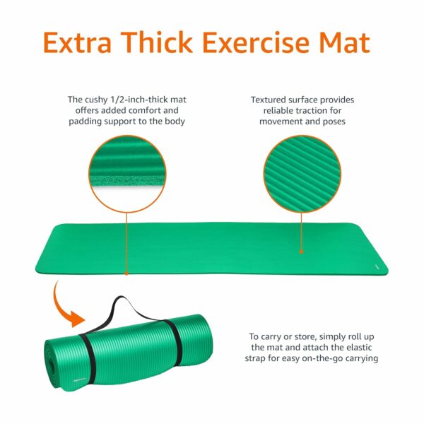 Extra Thick 13mm Yoga Mat with Carrying Strap - Green - Image 4
