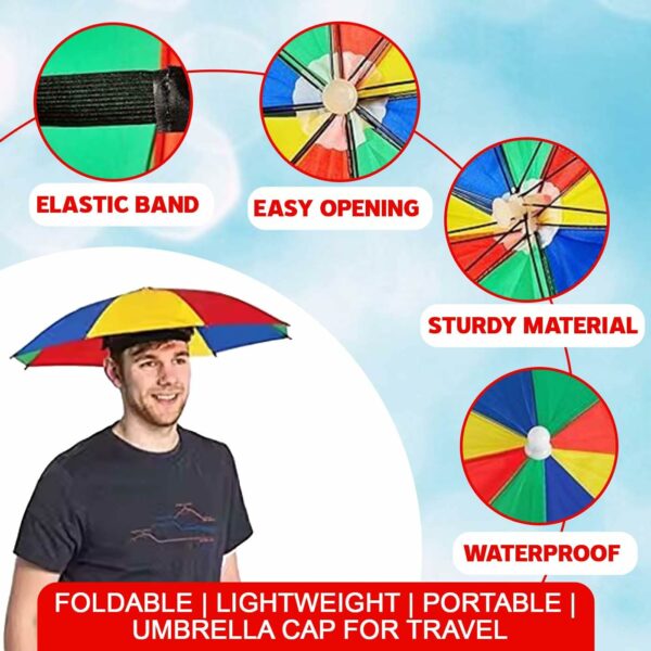 Rainbow Adjustable Umbrella Hat for Kids and Adults - Pack of 1 - Image 3