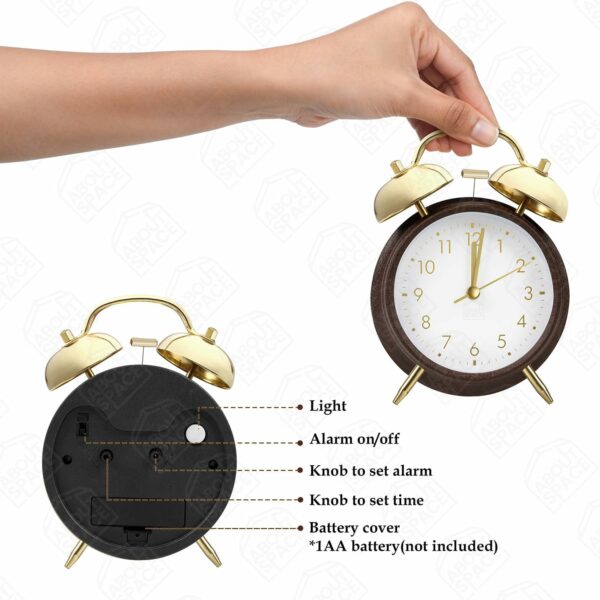 6 Inch Twin Bell Alarm Clock - Battery Powered Night Light - Image 3