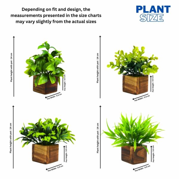 4 Pack Artificial Potted Eucalyptus Plants in Wooden Pots - Image 3