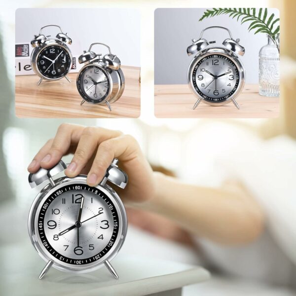 Loud Twin Bell Alarm Clock for Heavy Sleepers - Metal Silver - Image 6