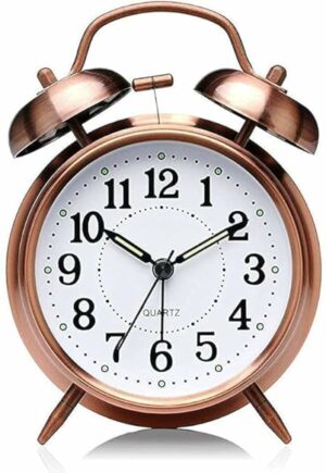Vintage Twin Bell Analog Alarm Clock with LED Light - Extra Loud