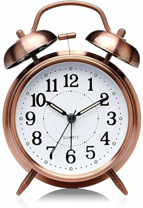 Vintage Twin Bell Analog Alarm Clock with LED Light - Extra Loud