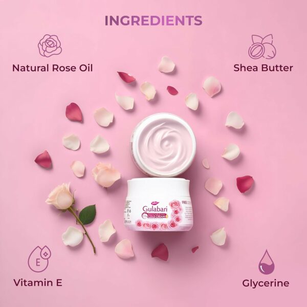 Gulabari Moisturizing Cold Cream 100g & Lip Balm 8g | Natural Rose Oil & Vitamin E - Image 4