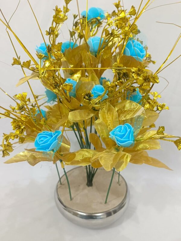 Artificial Blue Rose Flower Bunch with Pot - 35cm Tall - Image 6