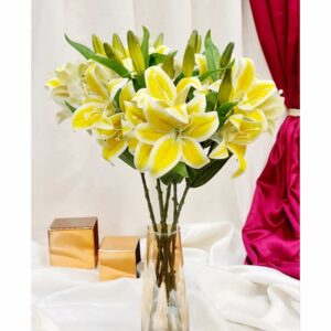 Lily Artificial Flower Sticks - Yellow (3 Heads) for Home Decor