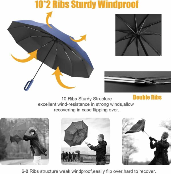 Folding Windproof Umbrella with Carabiner Handle - 40-Inch - Image 2