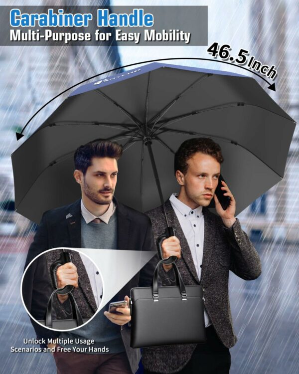 Compact Windproof Travel Umbrella with Carabiner Handle - Image 4
