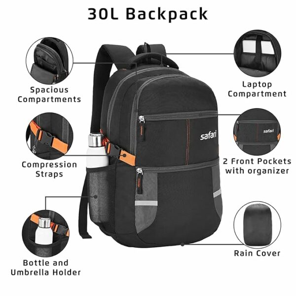 Omega Pro 35L Laptop Backpack with Raincover - 3 Compartments, Organizer, and Bottle Holder - Image 4