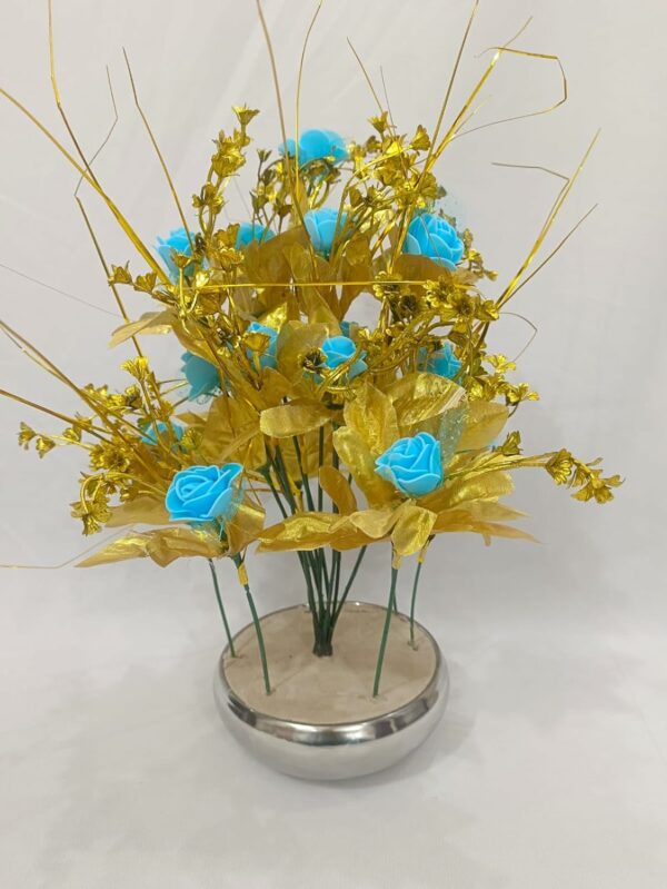 Artificial Blue Rose Flower Bunch with Pot - 35cm Tall - Image 3