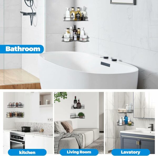 Space-Saving Metal Bathroom Corner Shelf - 2 Pcs - Image 5