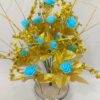 Artificial Blue Rose Flower Bunch with Pot - 35cm Tall