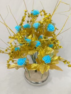 Artificial Blue Rose Flower Bunch with Pot - 35cm Tall