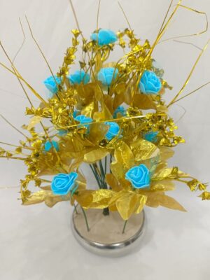 Artificial Blue Rose Flower Bunch with Pot - 35cm Tall