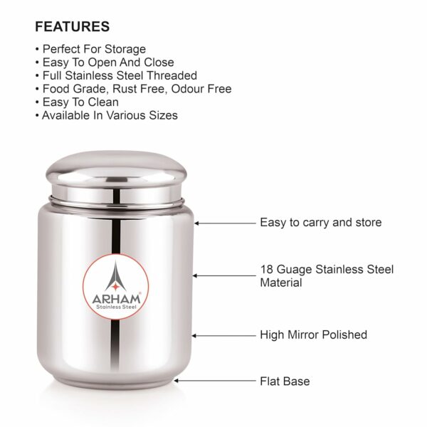 Stainless Steel Airtight Canister Set - 750ml, Pack of 2 - Image 2