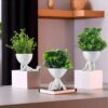 3 Pcs Set Mini Artificial Plants - White Man Shape Decor