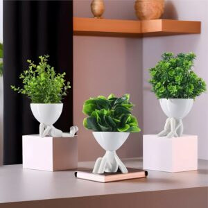 3 Pcs Set Mini Artificial Plants - White Man Shape Decor