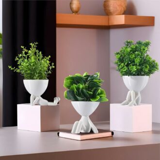 3 Pcs Set Mini Artificial Plants - White Man Shape Decor