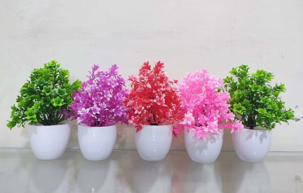 Set of 4 Artificial Flower Arrangements in White Pots - Image 3
