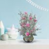 Artificial Pink Flower Pot with Silver Leaf - 40cm Home Decor