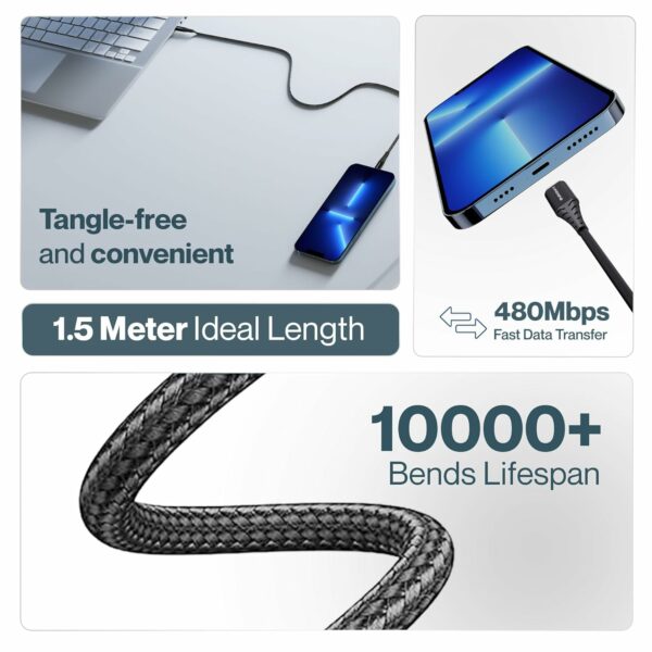60W Fast Charging 1.5M Braided Type C to Type C Cable - Image 3