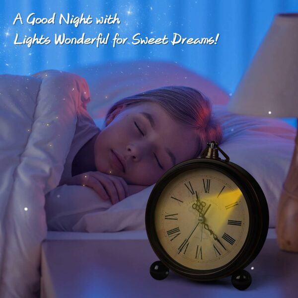 Vintage Silent Battery Alarm Clock with Night Light - 10cm - Image 4