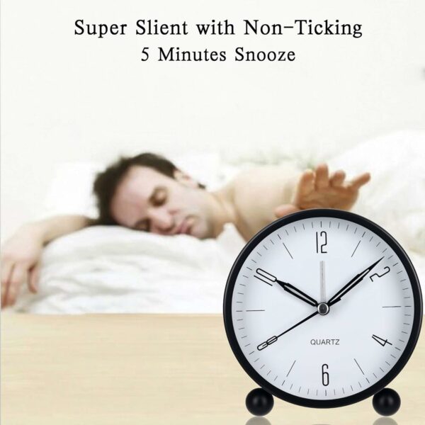 Non-Ticking Analog Alarm Clock with Night Light - Compact Design - Image 4