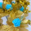 Artificial Blue Rose Flower Bunch with Pot - 35cm Tall