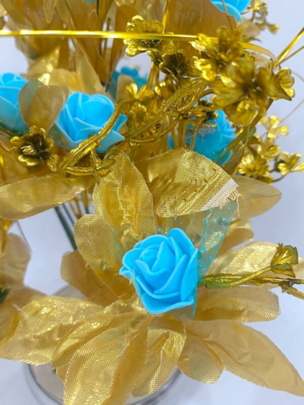Artificial Blue Rose Flower Bunch with Pot - 35cm Tall - Image 2