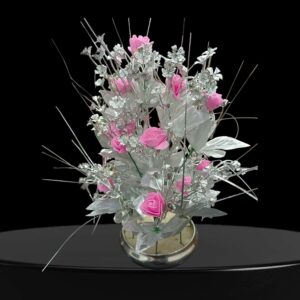 Artificial Pink Flower Pot with Silver Leaf - 40cm Home Decor