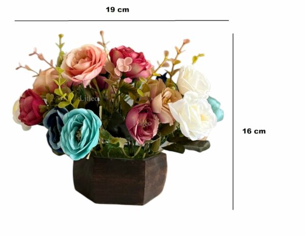 Elegant Wooden Pot with Multi-Design Dry Artificial Flowers - Image 2