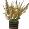 Artificial Golden Leaves Flowers Bunch with Wooden Pot - 30cm