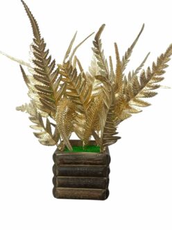 Artificial Golden Leaves Flowers Bunch with Wooden Pot - 30cm