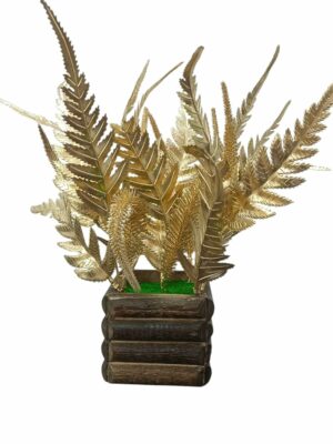 Artificial Golden Leaves Flowers Bunch with Wooden Pot - 30cm