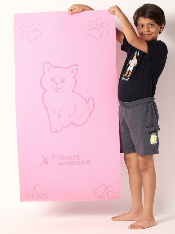 Kids Cat Design Yoga Mat with Carrying Strap - 2x4 ft Pink - Image 6