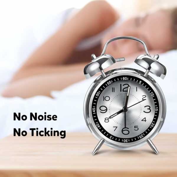 Loud Twin Bell Alarm Clock for Heavy Sleepers - Metal Silver - Image 3