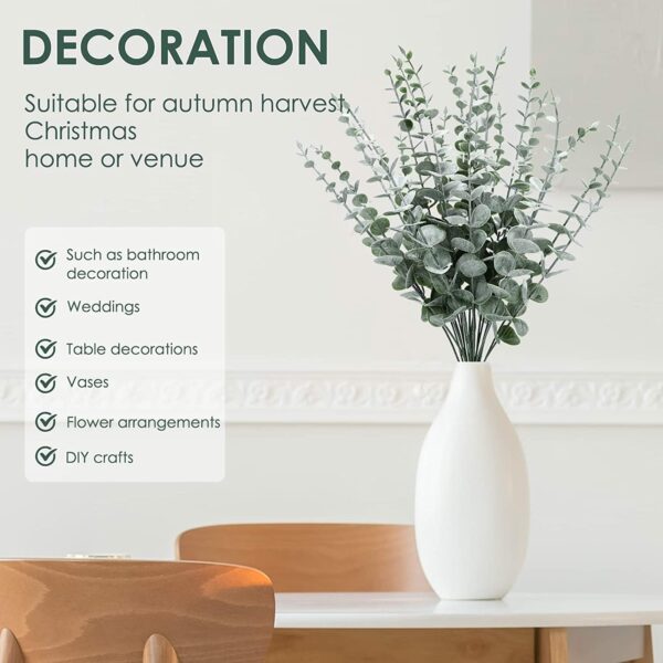 24 Pack Artificial Eucalyptus Stems - 15 Inch Greenery for Home Decor - Image 3