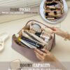 Large Capacity Litchi Leather Makeup Bag for Women - Pink