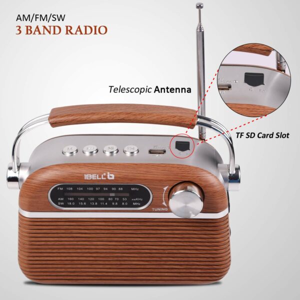 Portable FM Radio with Bluetooth, USB & SD Slot - 3 Band - Image 2