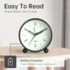Silent Alarm Clock with Night Light - 4 Inch Battery Operated