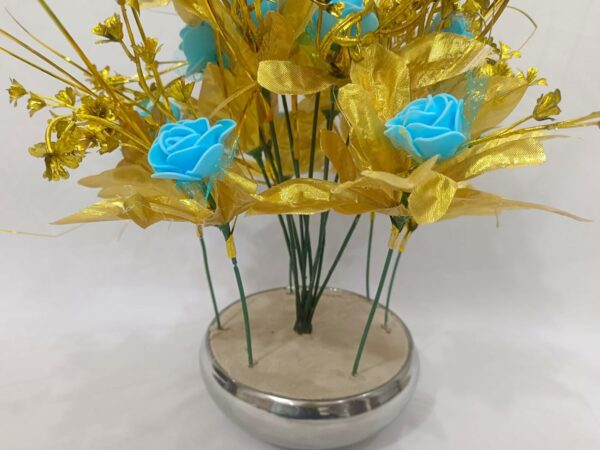 Artificial Blue Rose Flower Bunch with Pot - 35cm Tall - Image 4