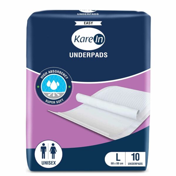 KareIn Easy Underpads, Large 60x80 cm, High Absorbency, Leak Proof, 10 Count