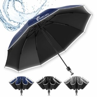Windproof 45 Inch 3-Fold Umbrella with Reflective Stripe - UV Protection