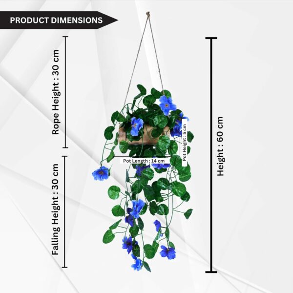 Artificial Flower Hanging Plant with Wooden Pot - 60 cm - Image 3