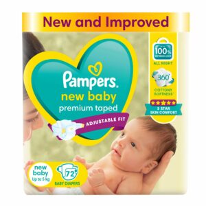Active Baby Taped Diapers, NB/XS Size, 72 Count, 5 Star Protection