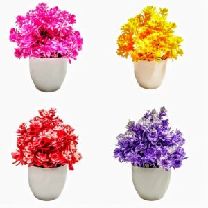 Set of 4 Artificial Flower Arrangements in White Pots