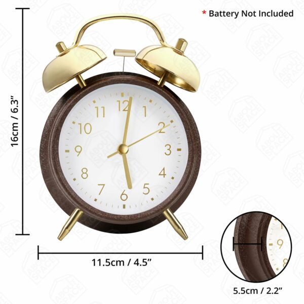 6 Inch Twin Bell Alarm Clock - Battery Powered Night Light - Image 2
