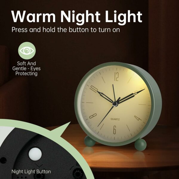 4 Inch Silent Non-Ticking Alarm Clock with Night Light - Image 4