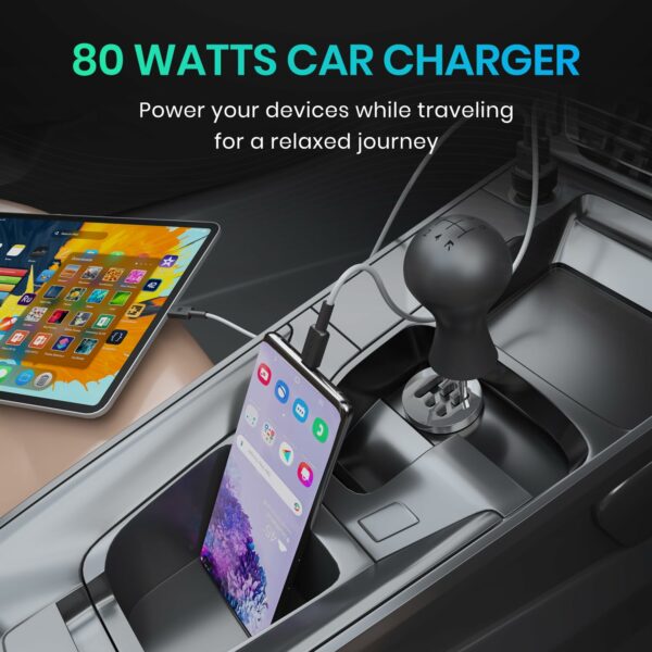 80W Dual Output Fast Car Charger with Type-C PD & USB - Image 2